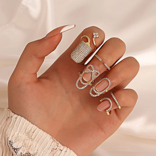 Veloura Geometric Nail Ring - Crystal & Luxe Alloy