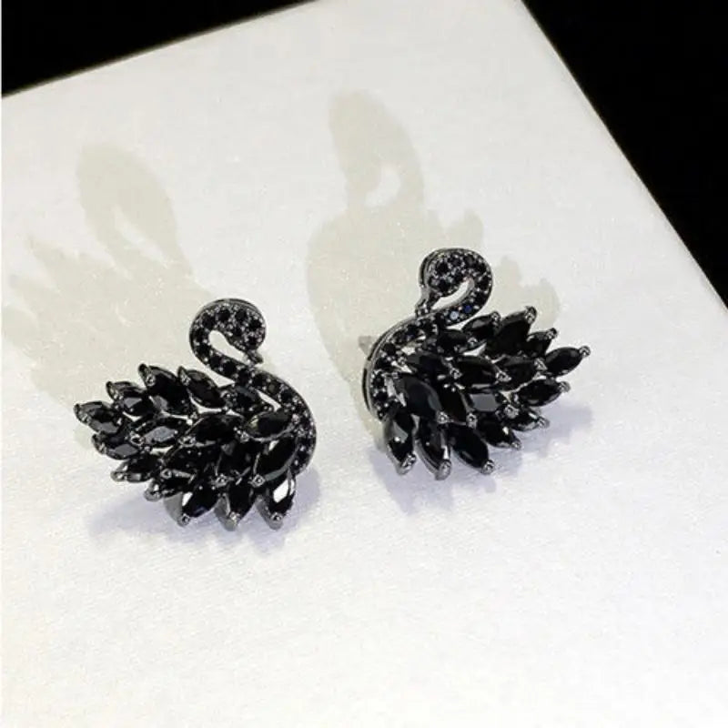 Veloura Noir Swan Earrings – Rhinestone & Zircon Swan Design