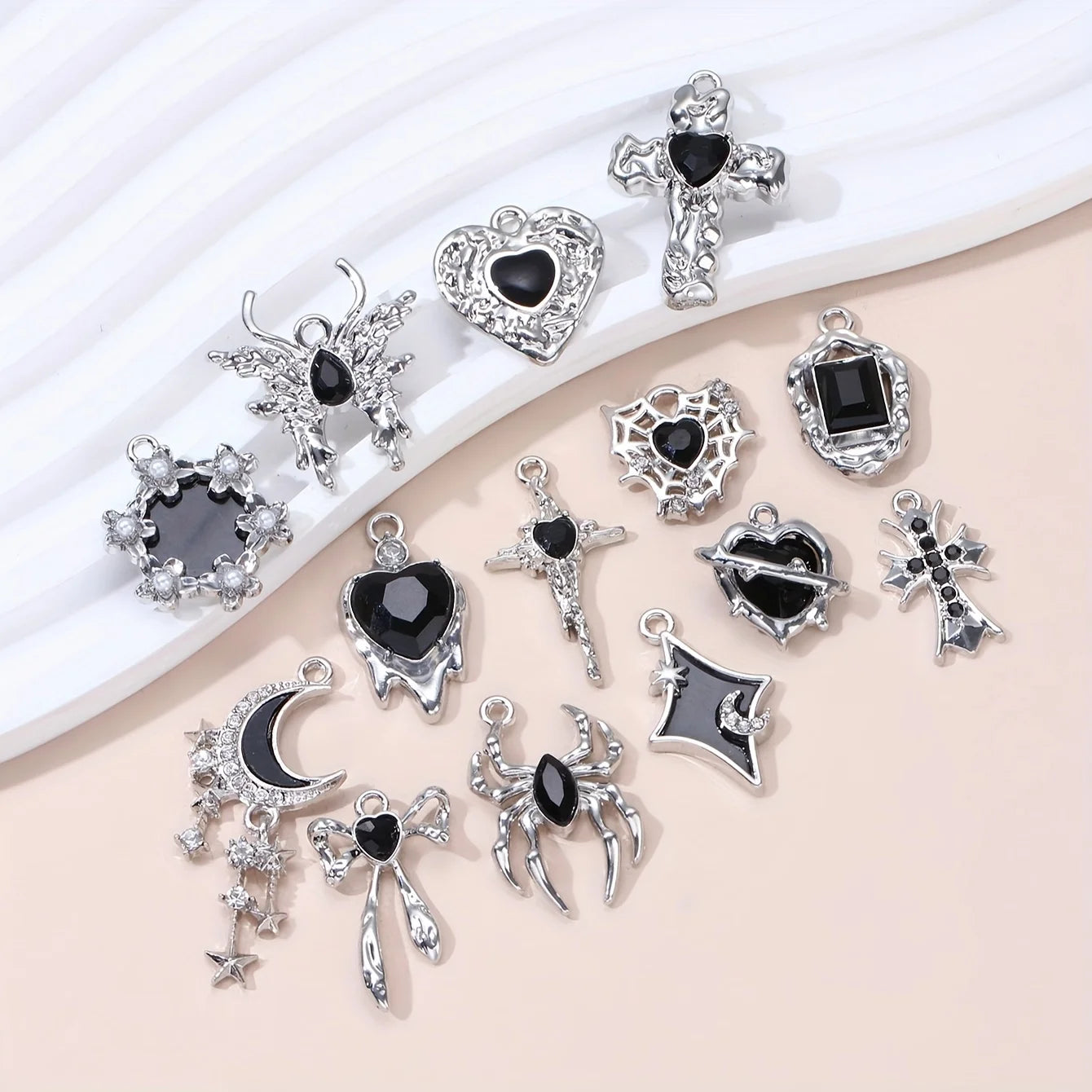 Veloura Moon & Star Enamel Charm Set - Y2K Fashion Pendants