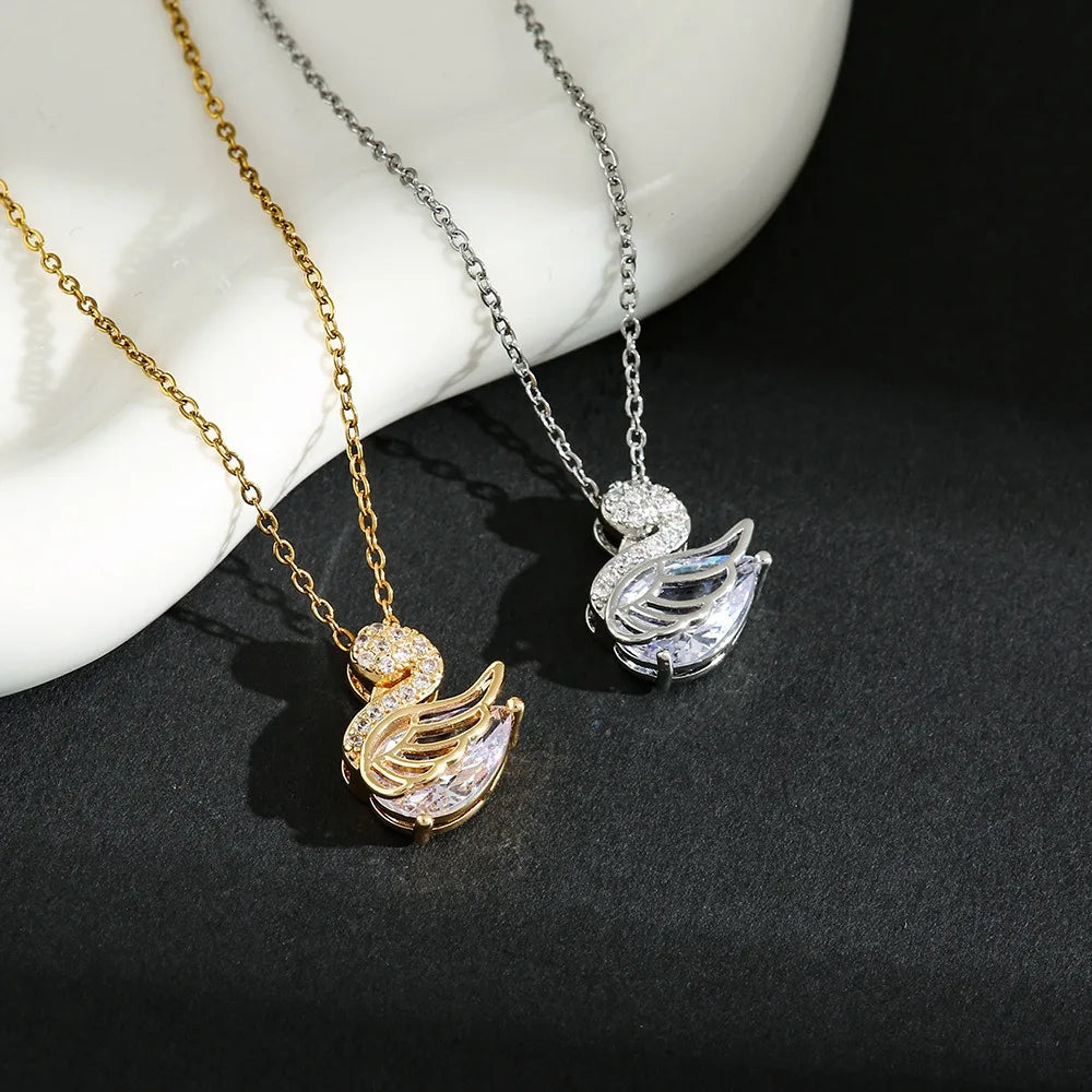 Veloura Swan Wings Necklace - Crystal & Stainless Steel