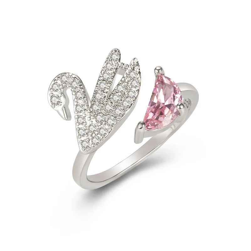 Veloura Swan Zircon Ring - Rose Gold-Plated & Sterling Silver