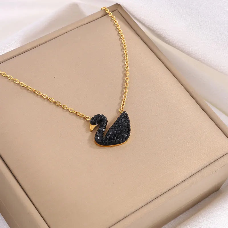 Veloura Noir Swan Necklace – Black Stainless Steel & Boudoir Elegance