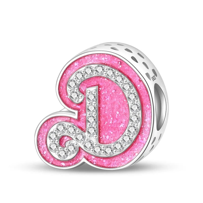 Alphabet Pink Princess Letter Charms Sterling Silver