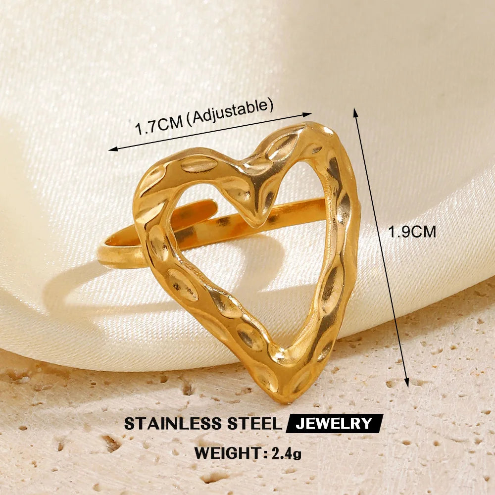 Veloura Heart Essence Ring – Gold-Tone Stainless Steel & Hollow Design