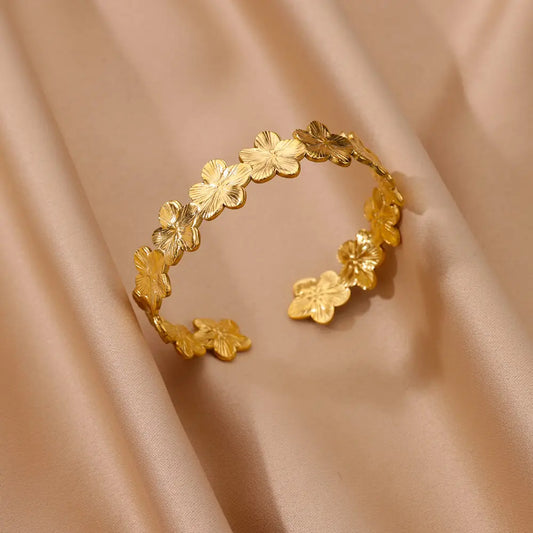 Veloura Floral Cuff Bangle - Gold-Plated Stainless Steel