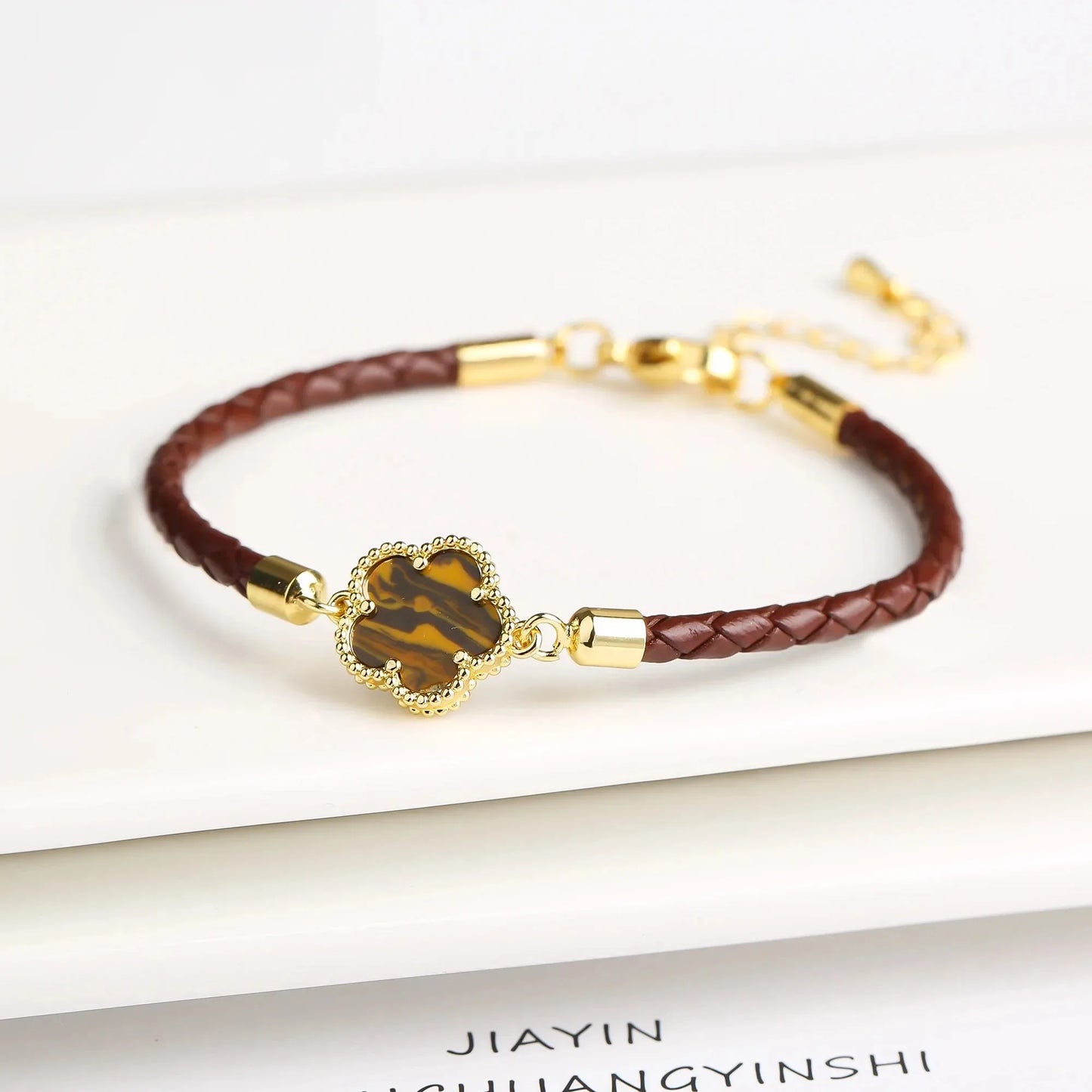 Veloura Five-Leaf Zircon Bracelet - Leather & Luxe Alloy