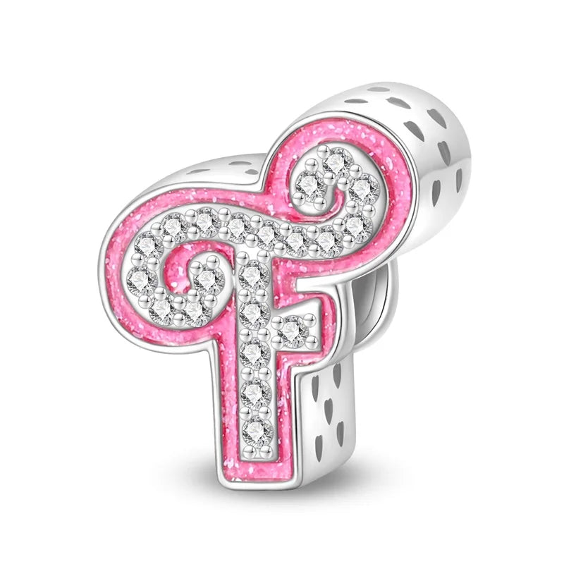 Alphabet Pink Princess Letter Charms Sterling Silver