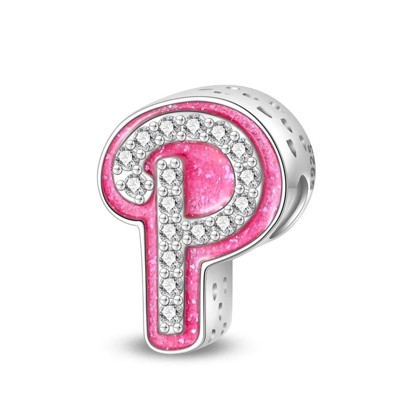 Alphabet Pink Princess Letter Charms Sterling Silver