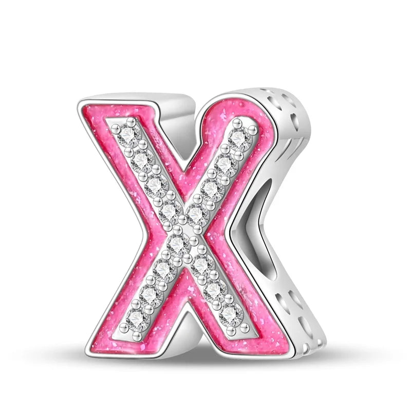 Alphabet Pink Princess Letter Charms Sterling Silver