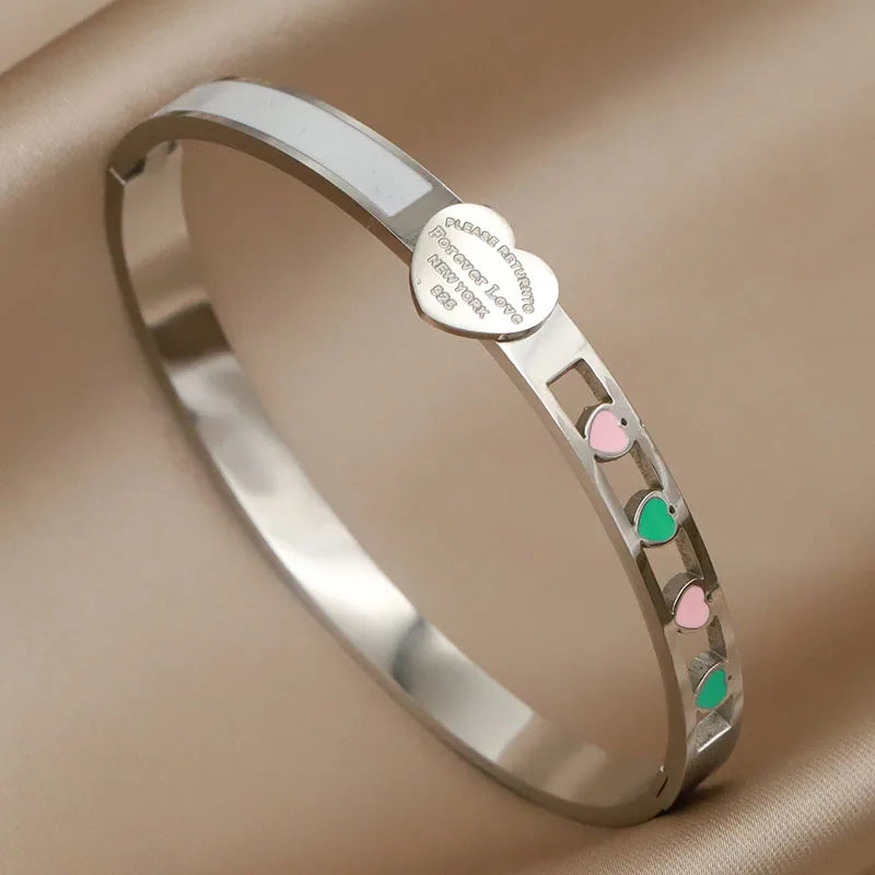 Veloura Letter V Bangle - Stainless Steel & Elegant Charms