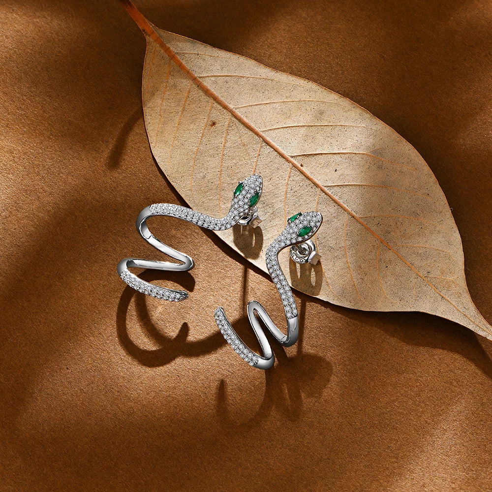 Veloura Serpent Moissanite Studs – 925 Sterling Silver & Luck Charm