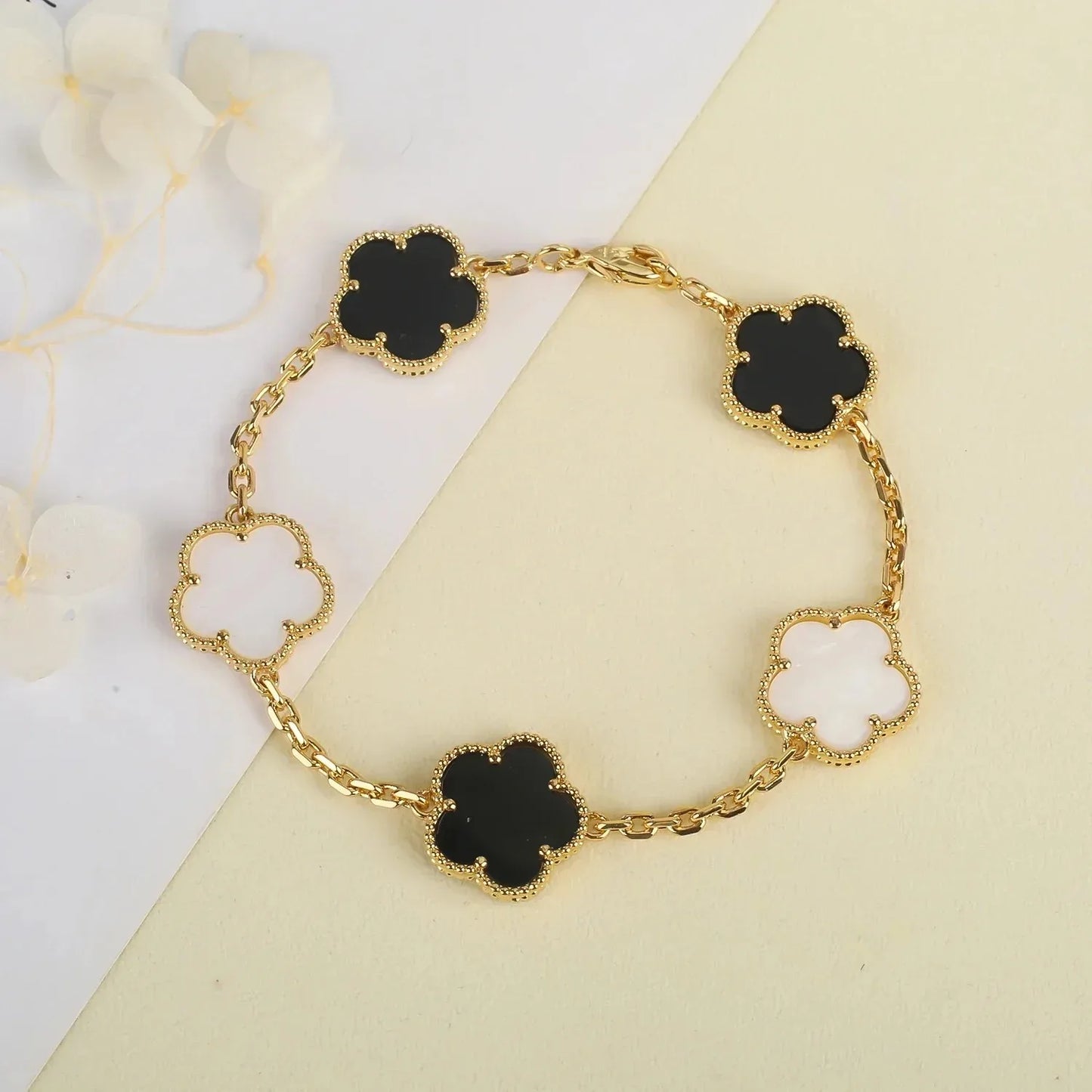 Veloura Four-Leaf Stone Bracelet - Natural Shell & Luxe Alloy